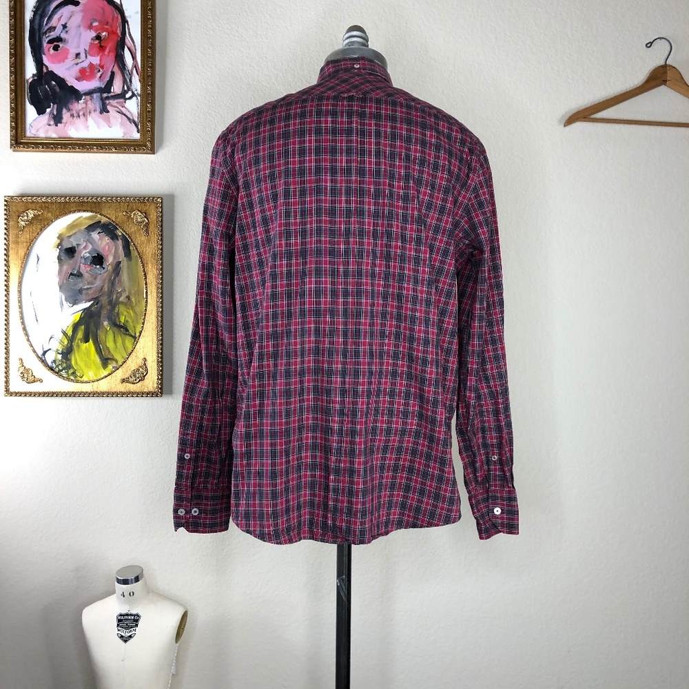 Ben Sherman Tartan Plaid Contrast Placket Button D - Picture 2 of 5